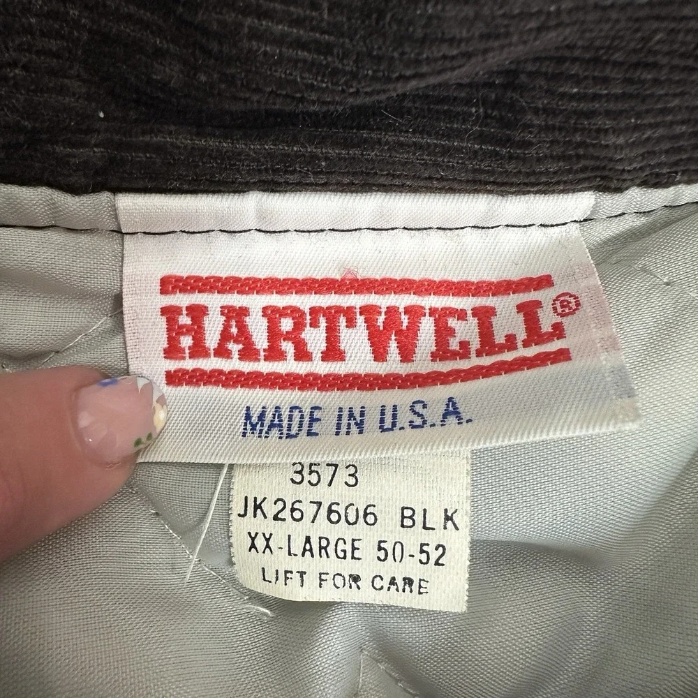 VINTAGE 90s Hartwell‎ Lined Corduroy Jacket L Brown Embroidered USA Retro